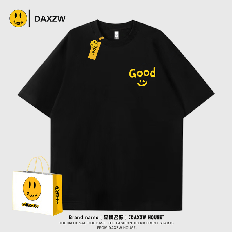Daxzw American Retro Heavyweight Casual Versatile Loose Round Neck Summer Top Versatile Short-Sleeve T-Shirt Unisex