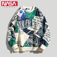 NASA Co branded Hoodie Men's Round Neck Spring Trendy American Hip Hop Print Top Junior High School Boys Long sleeved T-shirt