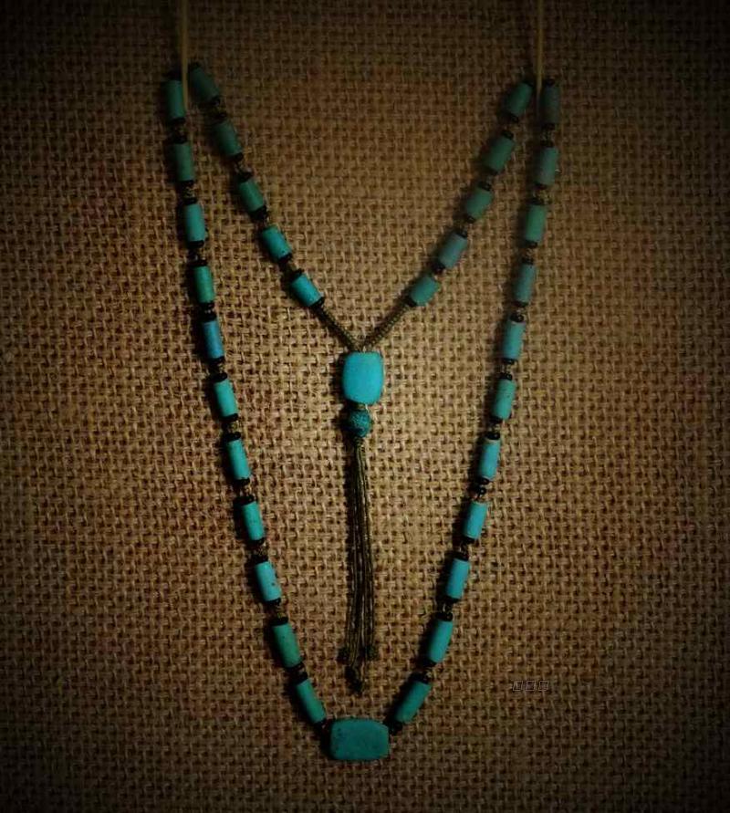 Ancient Playing Antique Collection Warfare Country Blue Glazed Tube Tortoise Back Board Beads Necklace Original Design Boutique
