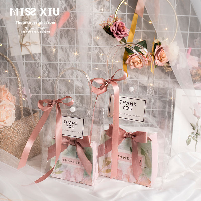 MISS XIU Wedding Flash Girl] Pink Sweet Wind Wedding Bridesmaids Accompanying Hand Gift Candy Hand Carrying Transparent Bag