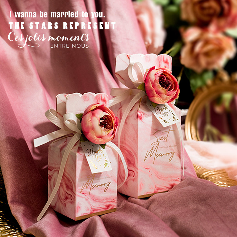 Missxiu wedding agreement] hipster dream marble custom candy box fish tail flower Western wedding