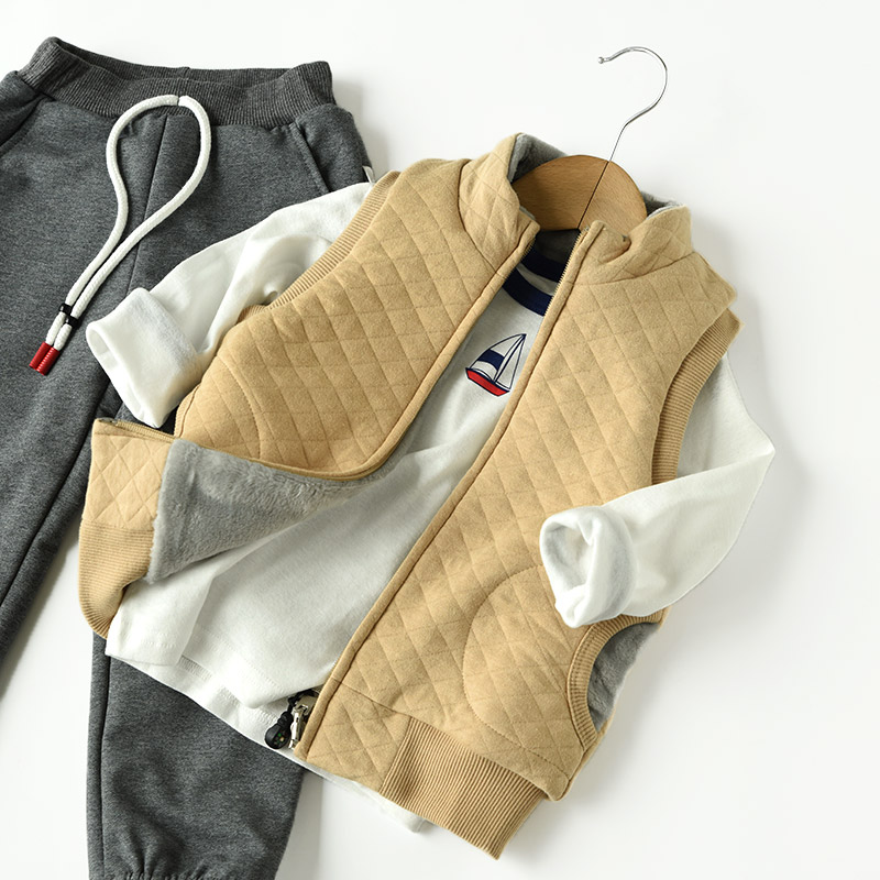 Áo hai dây dày cổ áo trẻ em cộng với áo nhung dày cho bé trai và bé gái bằng vải cotton mùa đông quần áo em bé