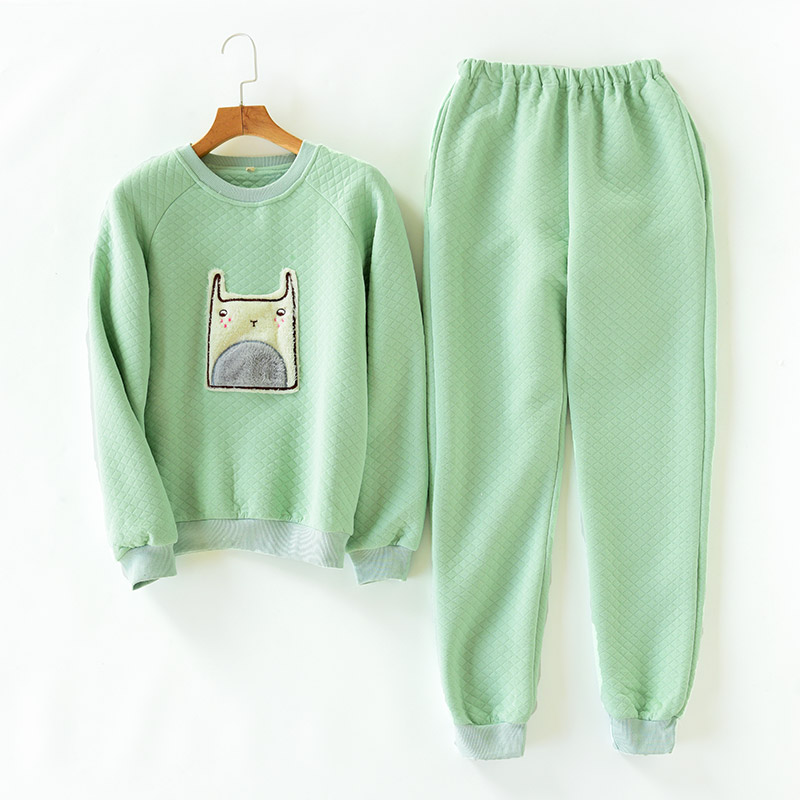Áo cotton nữ dịch vụ gia đình đặt bộ đồ ngủ dày ấm áp cho mùa thu đông bộ pijama