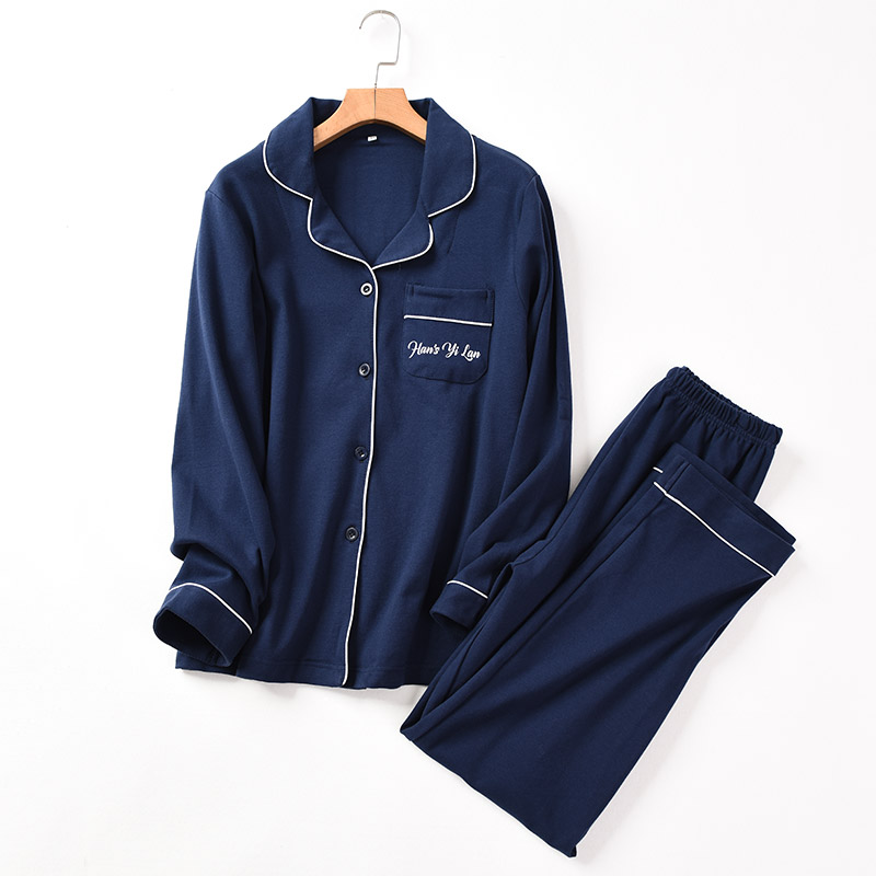 Cặp đôi mẫu đồ ngủ cotton dệt kim nam và nữ cardigan dài tay quần dài phục vụ tại nhà hai mảnh phù hợp với quần áo mùa thu đông đồ ngủ nam
