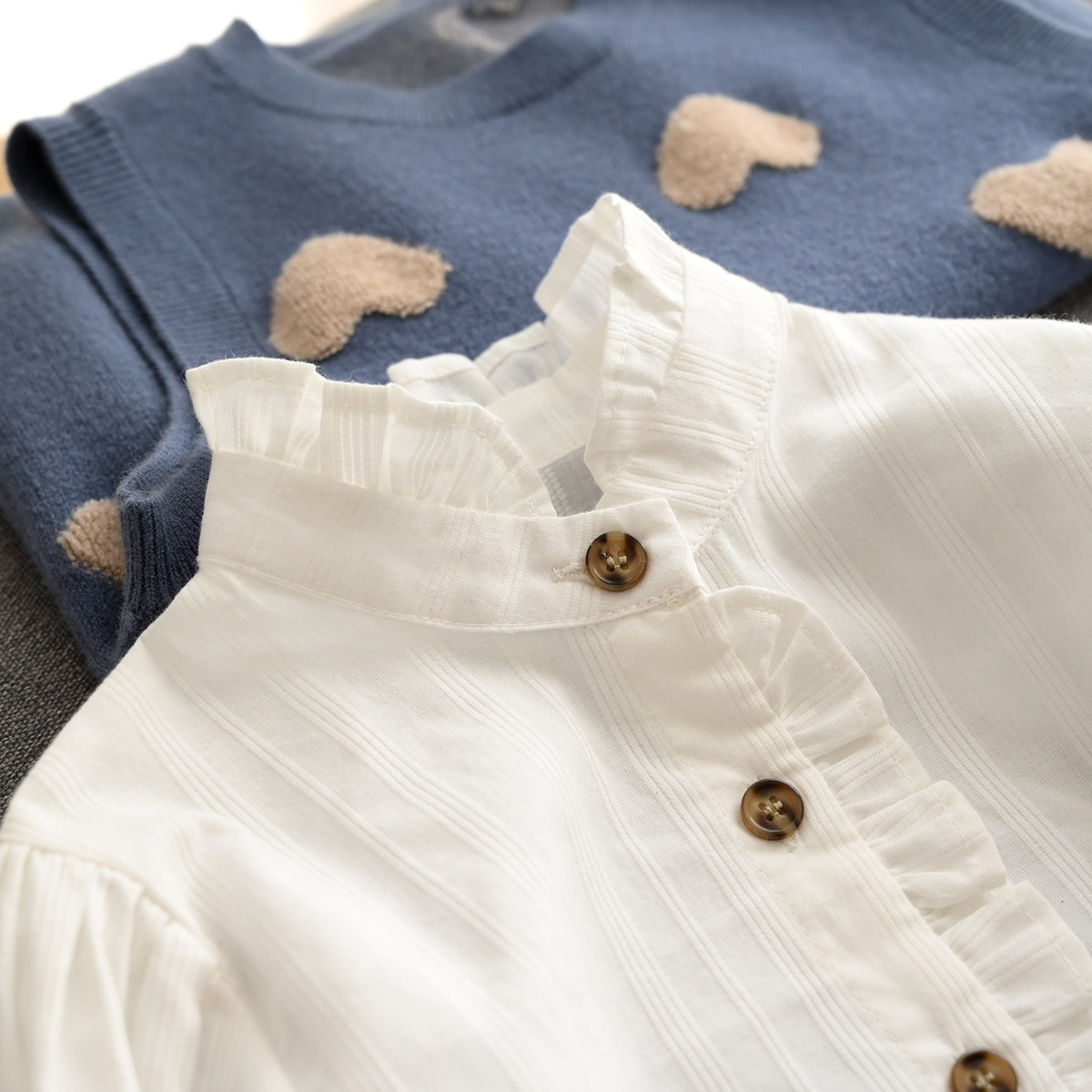 Lace collar white shirt children's fungus edge shirt girls cotton long-sleeved tops bottoming shirts autumn children's clothing