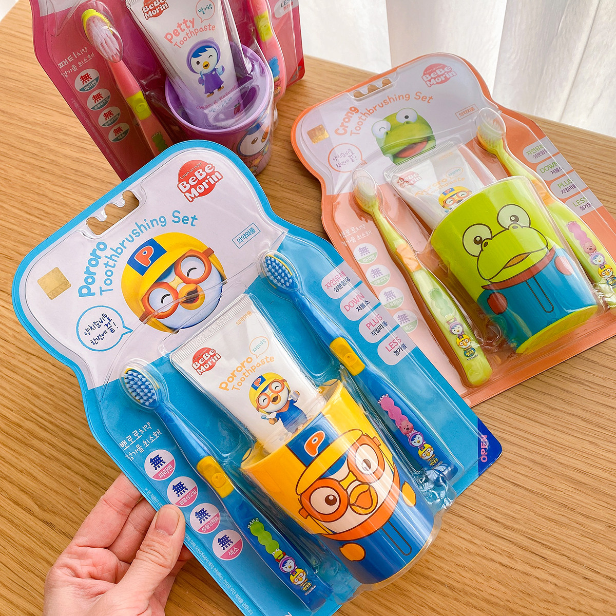 Member shoot Korean imported Lele Children's soft-bristled toothbrush Training low fluoride toothpaste toothbrush cup four-piece set