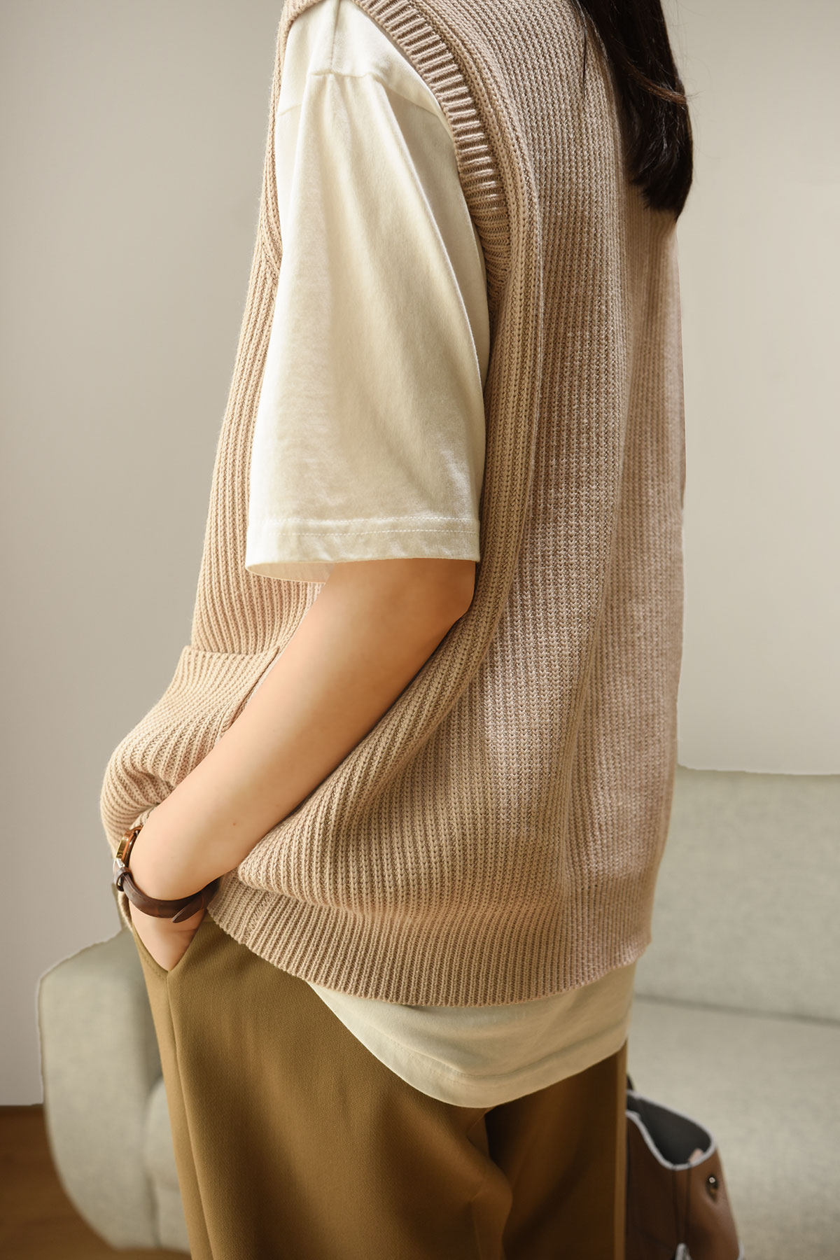 Женская жилетка 简约全棉针织马甲 女士全棉百搭v领开衫上衣 毛衣外套 马甲 秋款 OTHER