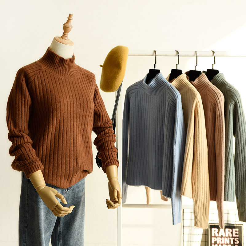 Mềm mại và dày, áo len nửa cổ của phụ nữ, áo crop top, mỏng, ấm áp, mùa thu và mùa đông thời trang công sở nữ cao cấp