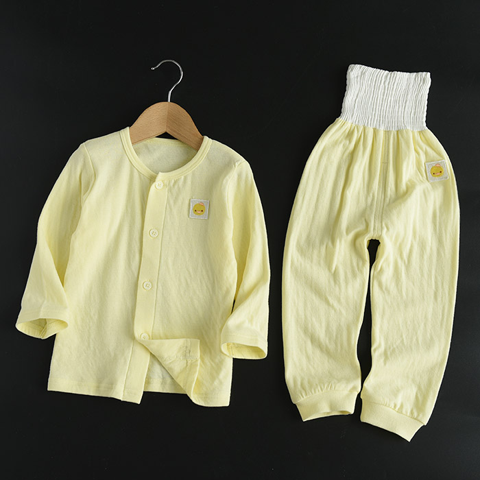 Cotton pinhole hai lớp mềm mại và thoải mái Bộ đồ cotton cho bé Quần lưng cao có tay có thể mở được quần áo be trai sành điệu