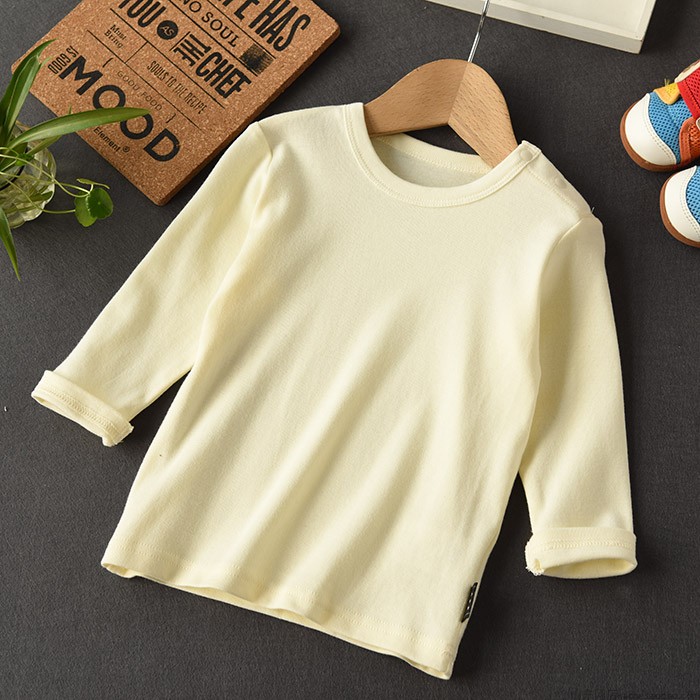 Áo thun trẻ em đơn giản cotton trẻ em đáy cổ tròn tay dài mềm mại và thoải mái áo thun bé gái 6 tuổi