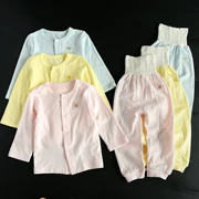 Cotton pinhole hai lớp mềm mại và thoải mái Bộ đồ cotton cho bé Quần lưng cao có tay có thể mở được