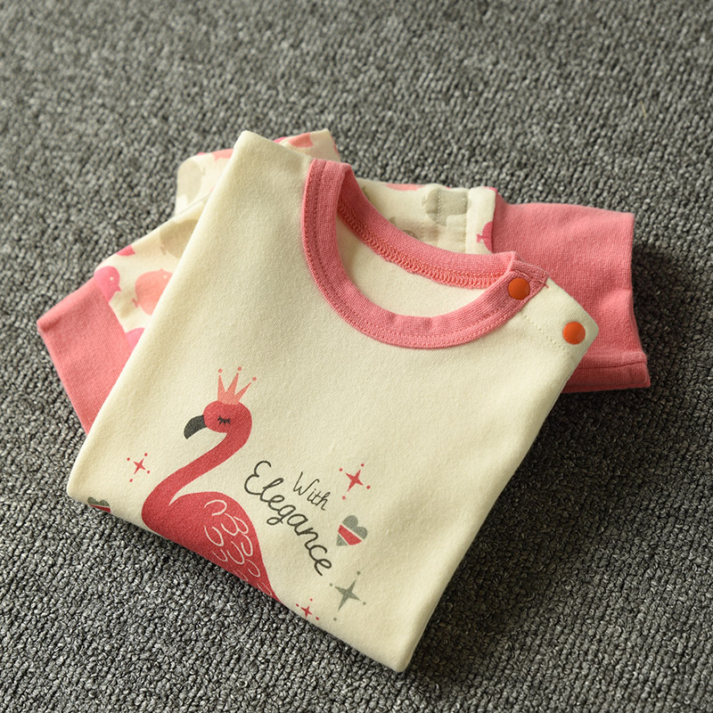 Cô gái cotton cao eo thiết kế bụng dịch vụ nhà phù hợp với bé quần dài tay mùa thu quần áo hai mảnh phù hợp với mùa thu và quần áo mùa đông shop quần áo trẻ em đẹp