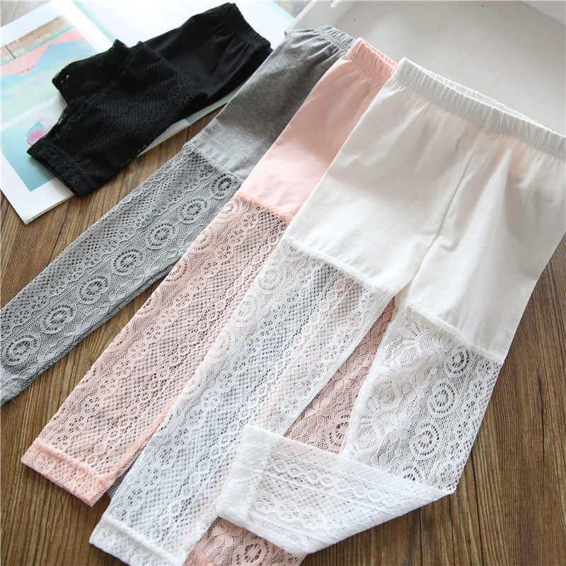 Net red money ~ Korean version girl lace beating underpants children women baby girl pure cotton anti-mosquito pants hollowed-out pants spring and summer