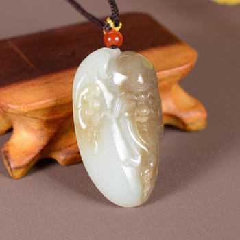 High-quality xinjiang hotan jade from laokeng, sugar-coated white jade, oily, delicate, warm and pretty, clever longevity pendant sx