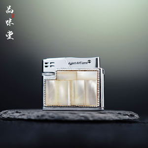 1960年日本Flame天然母贝白贝镶嵌磕头机气体机古董打火机烟具