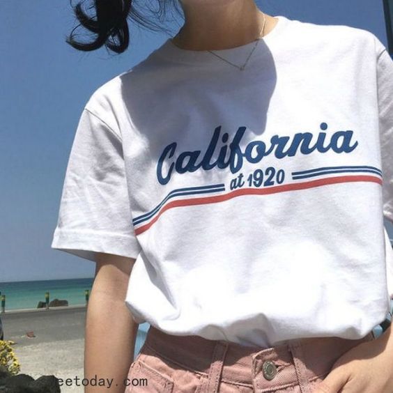California at 1920 European and American Style Pure Cotton Short-Sleeved T-Shirts for Men and Women Couples