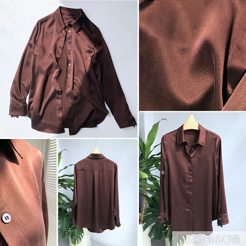 Deep Brown Long-Sleeved Silk Blouse·Old Money Style Chocolate-Colored Sand-Washed Satin Silk Long-Sleeved Shirt