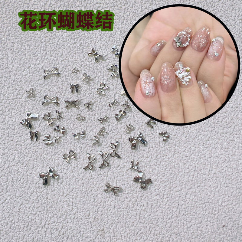 40 Mixed Christmas Wreath Bow Nail Art Alloy Ornaments Bow Hot-Selling Metal Nail Accessories DIY