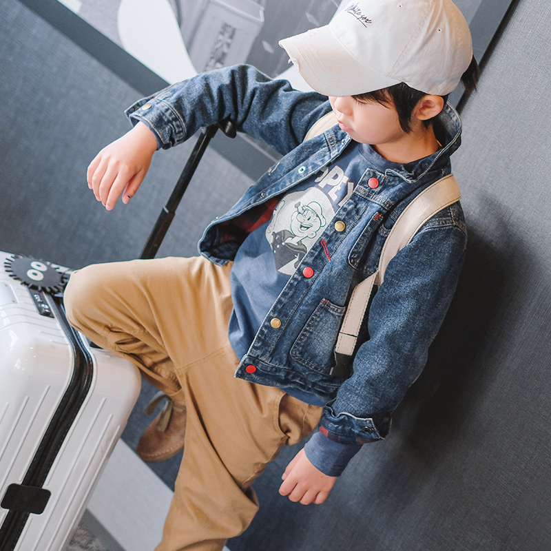 GroxBox Popeye's Autumn/Winter Washed Soft Denim Kids Jacket