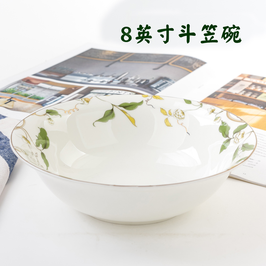Tangshan Bone China Porcelain Home Bucket Hat Bowl 8 Inch Vegetable Bowl Large Soup Bowl Lanoodle Bowl Ceramic Hot Vegetable Bucket Bowl Exposure Sea Bowl