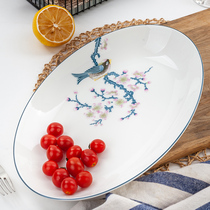 Jinyu Tangshan bone china deep soup fish plate 12 inch household dish tableware Chinese oval 12 deep fish plate