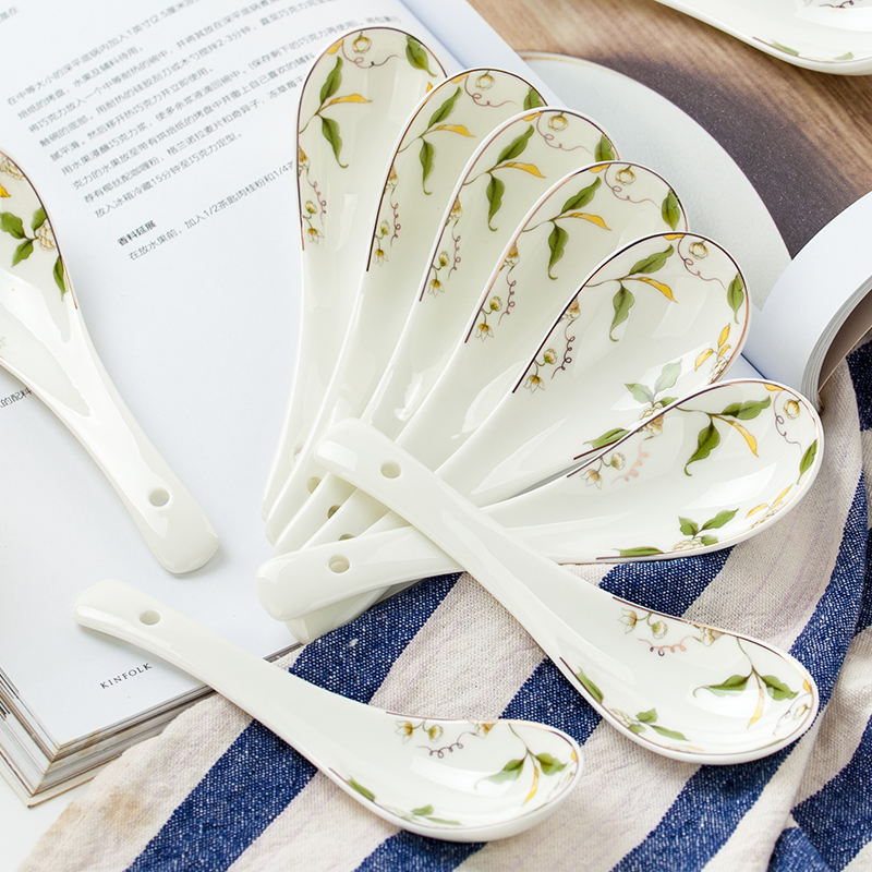 Jinlan Yutong Mountain Bone Handle Small Porcelain Spoon Margo Spoon Ceramic Spoon for dinner and drink soup spoon