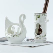Jin Yu Tangshan bone china chopsticks Tube knife fork chopsticks cage ceramic small spoon Swan tableware storage cage spoon
