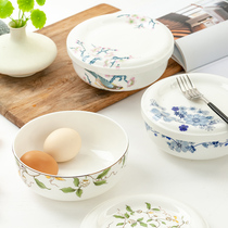 Jinyu Tangshan bone china 6 inch straight mouth bowl with lid Noodle Bowl vegetable bowl Pickles bowl egg gumen Bowl fresh Bowl