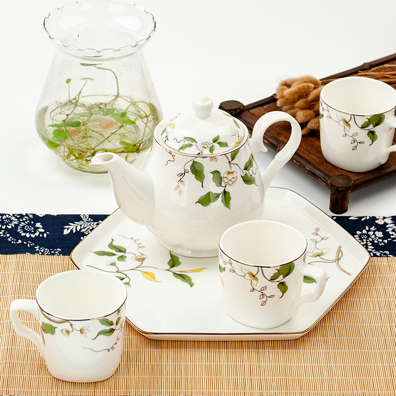 Bone China tea set set Household simple living room teapot set Gongfu tea set Flower tea cup Chinese ceramic water set