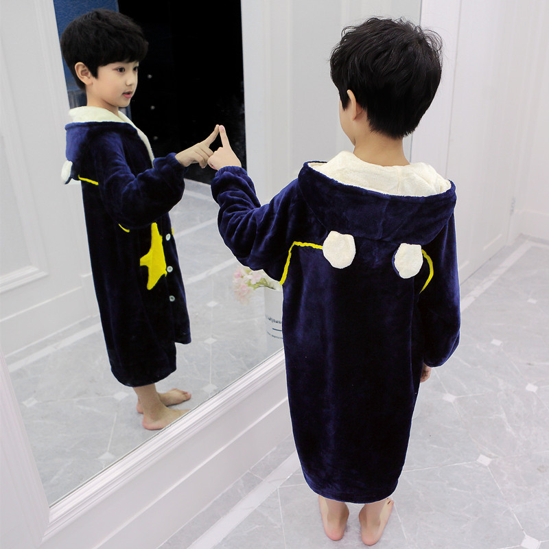 Autumn and winter children's nightgown flannel thickened middle and large children's baby pajamas Coral velvet child girl boy bathrobe