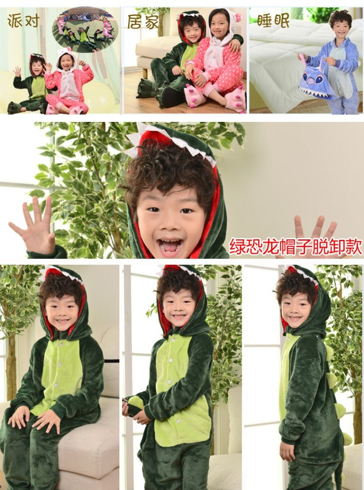 Bộ đồ ngủ trẻ em Xiêm Boy Boy Hoạt hình mùa đông Động vật khủng long nhỏ Chống đá dày Flannel Cô gái Nhà vệ sinh áo liền quần cho bé chính hãng