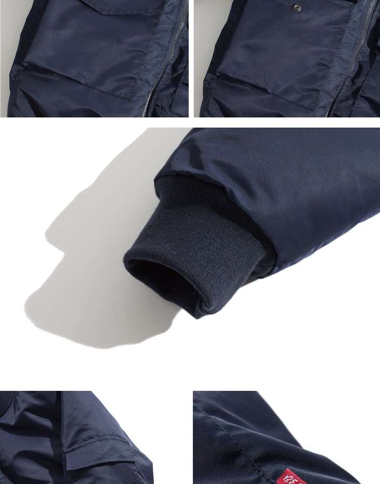 Tide thương hiệu mùa đông nam Nhật Bản đơn giản quần áo cotton màu rắn thanh niên cổ áo dụng cụ túi áo sơ mi giản dị áo khoác bóng chày bomber