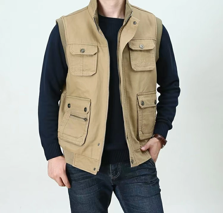 Áo vest cotton mới giản dị Xe jeep vest vest đa túi ngoài trời dụng cụ vest mùa xuân vest áo khoác thủy triều