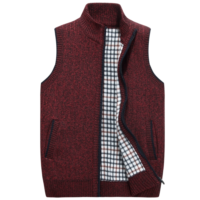 Mùa thu và mùa đông nam len nhung vest chất béo cardigan cộng với nhung ấm trung niên của nam giới dệt kim vest vest nam áo vest nam hàn quốc