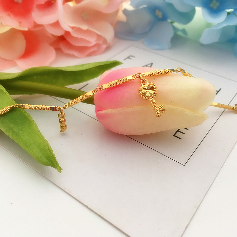 Mới đồng xu mạ vàng 24K Vòng chân vương miện giọt nước đa năng cát vàng trang sức vòng chân điều chỉnh thời gian dài không phai phụ kiện thời trang nữ