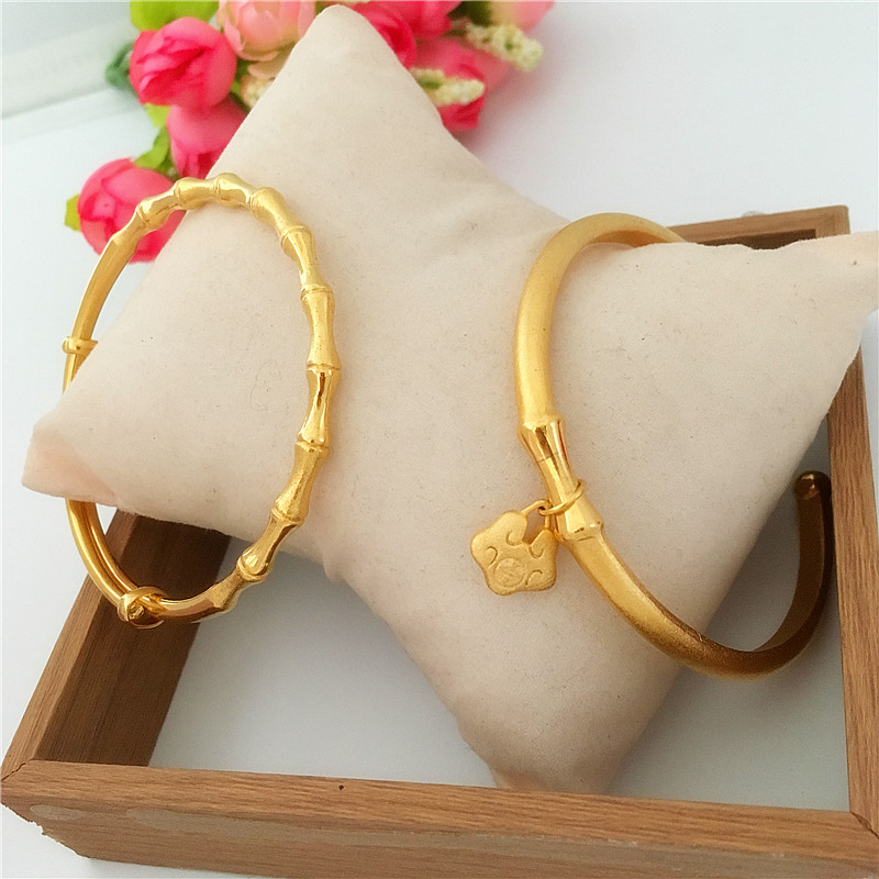 Mới chà Long Life Lock Bracelet Việt Nam Sha Jin mở tre Bracelet 24K đồng mạ vàng dài không màu đồ trang sức