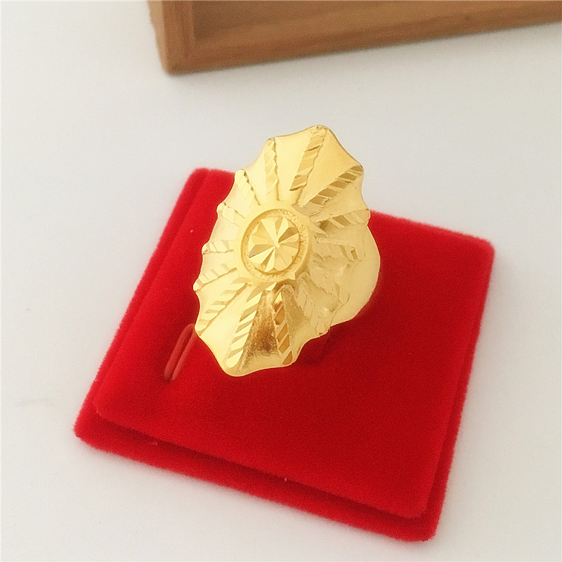 Nhẫn giả vàng 24K giả vàng cát vàng nữ giả vàng cá tính thực phẩm sống ngón tay đeo nhẫn đồng xu trang sức không phai đeo nhẫn ngón út