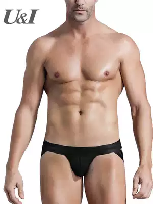 U & I thong men's high-elastic thin ice silk ui sexy transparent hollow sports U convex bag lift hip double-D underwear