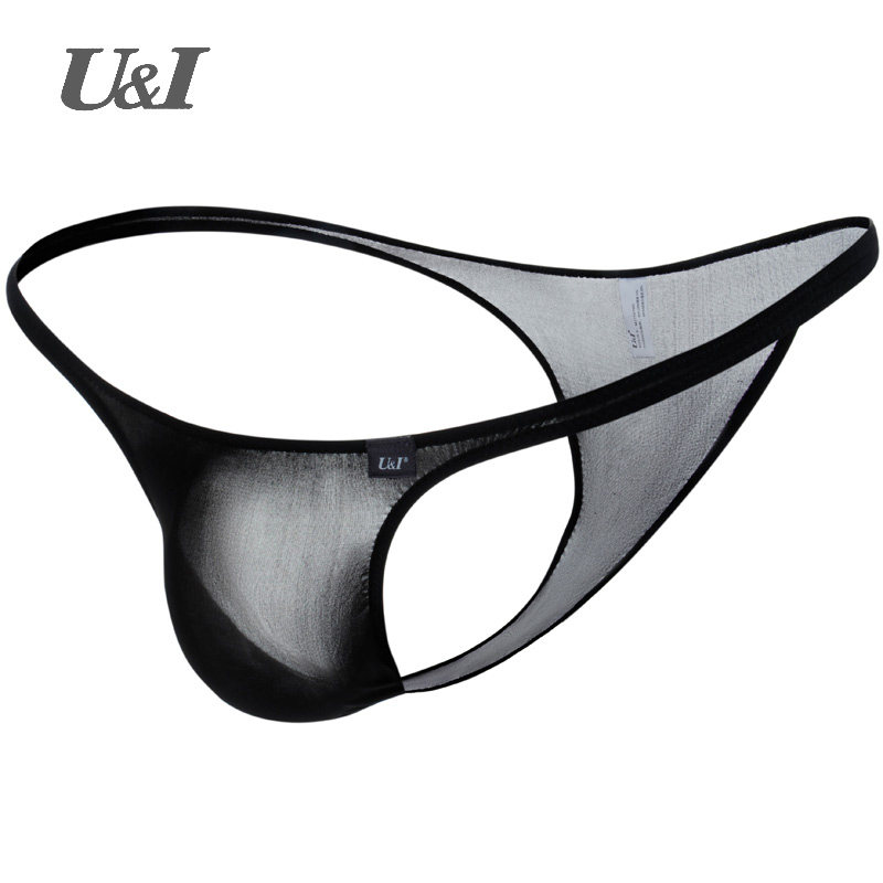 U & I sexy briefs men's thin transparent ice silk half hip low waist one-piece bikini ui underwear