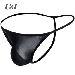 U/I macho thong ultra-thin transparent ice silk U convex bag female hot sexy pure desire couple tback underwear