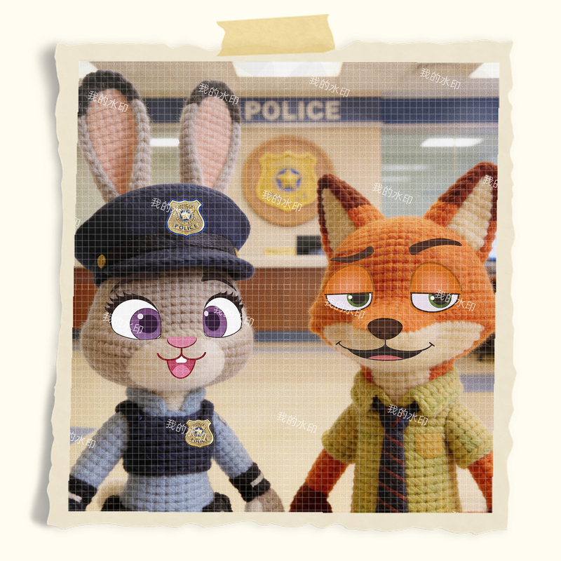 Crochet Doll DIY Crazy Rabbit Fox Snake Eye Patch Animal Canvas Sheriff Canvas Needs to Be Cut