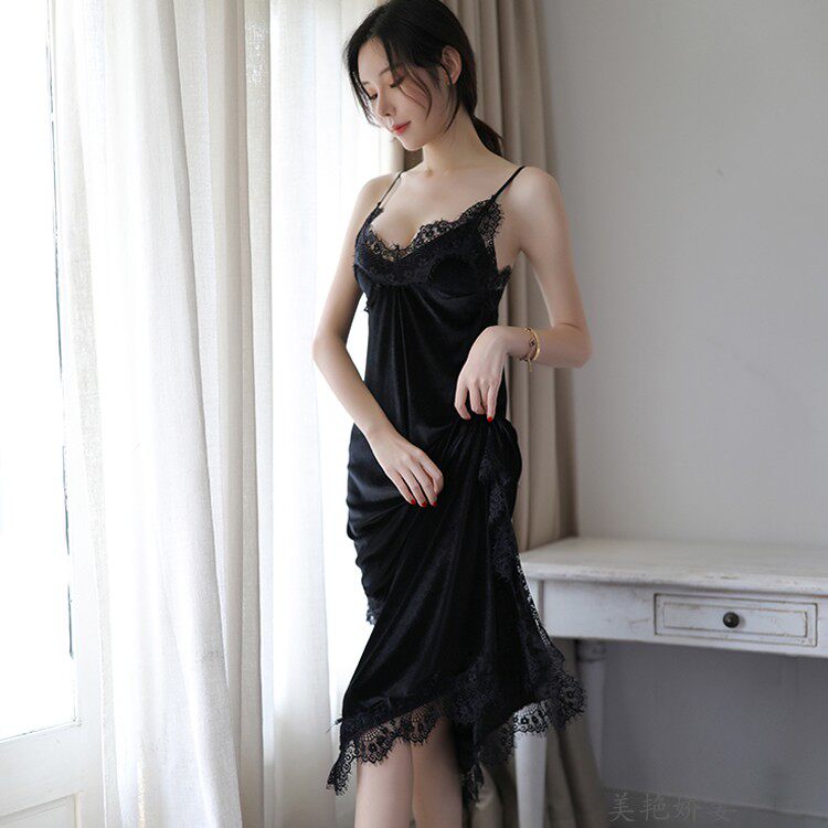 Sexy women's long dress, gold velvet robe, pajamas, flirting at home, free to take off living clothes, photo catwalk clothes, large size clothes