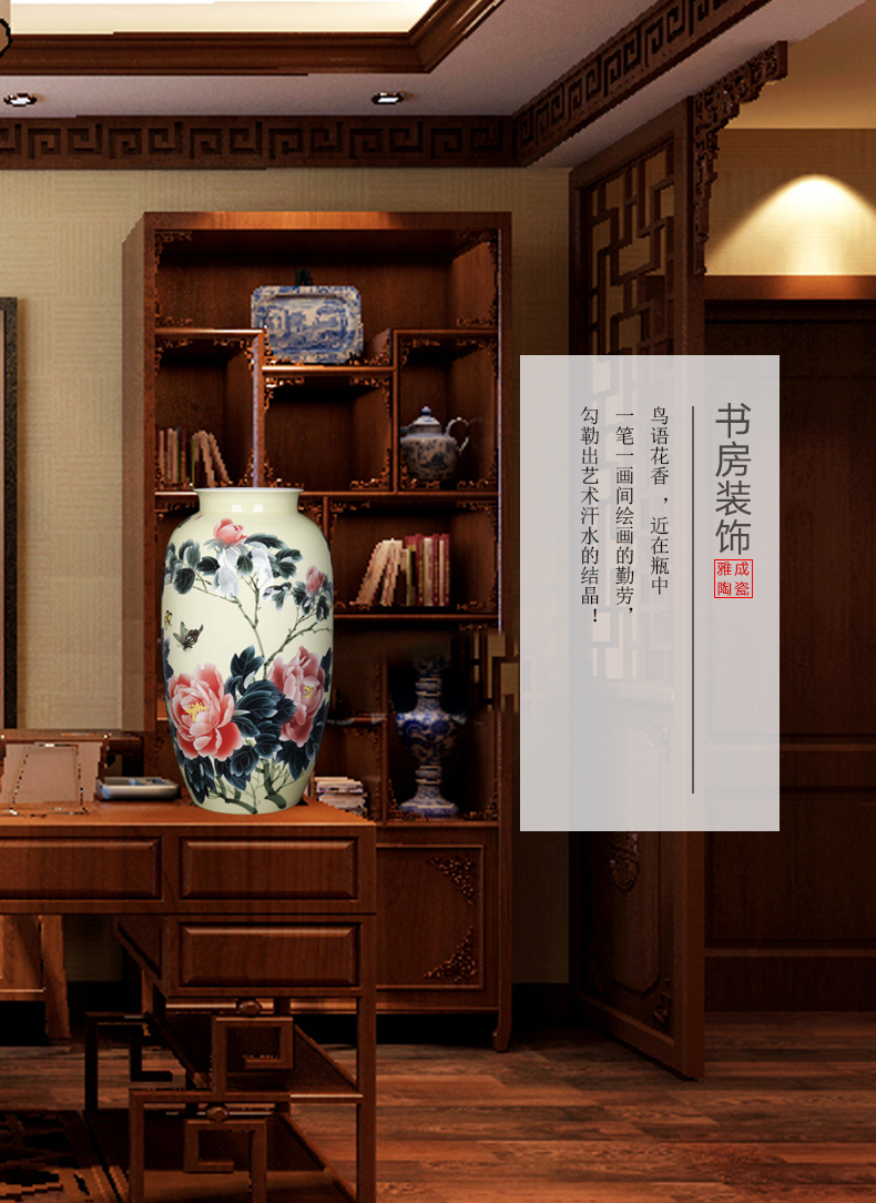 Jingdezhen ceramic home sitting room adornment hand - made peony vases, furnishing articles new Chinese arts and crafts porcelain