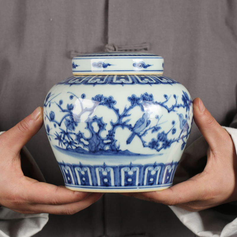 Jingdezhen ceramic antique maintain blue and white porcelain painting of flowers and days word can save POTS furnishing articles home tea POTS
