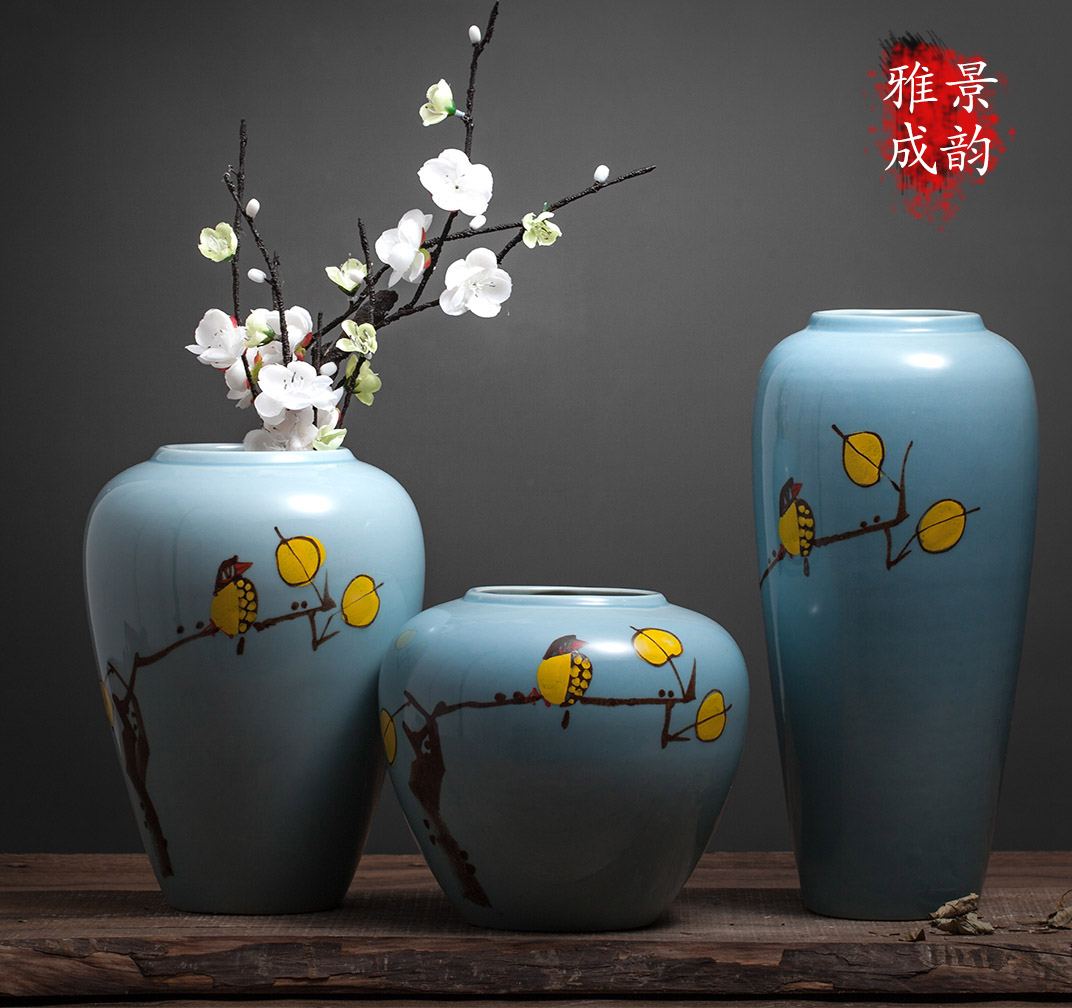 Jingdezhen ceramic painting of flowers and vase of new Chinese style living room small creative furnishing articles decoration hydroponic vase