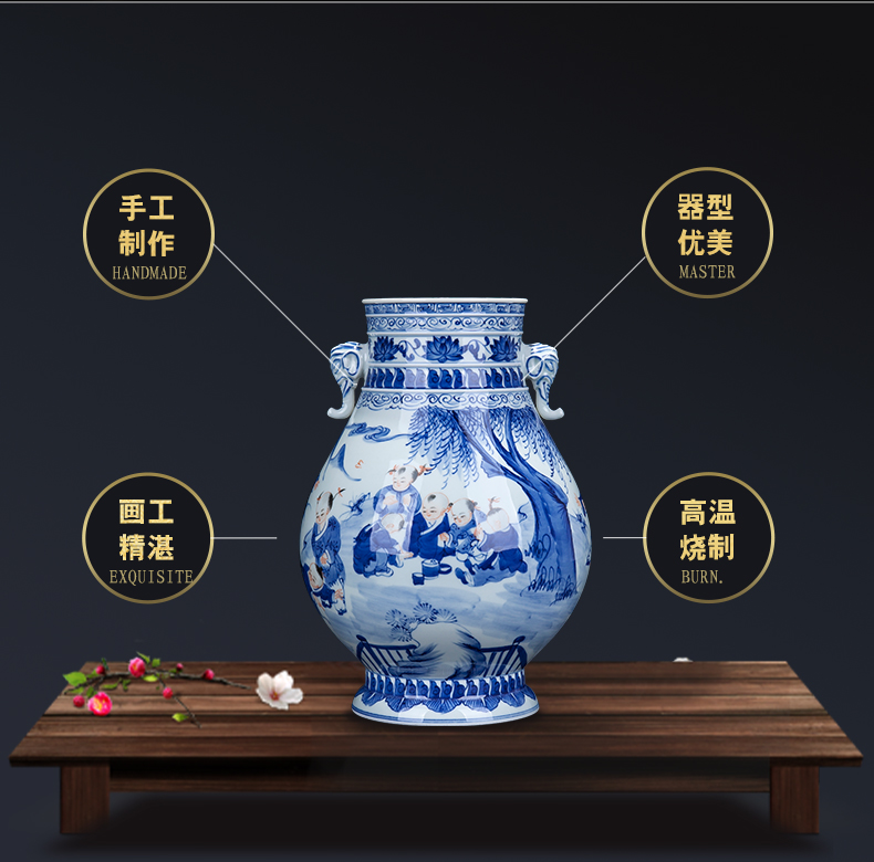 Jingdezhen ceramic new Chinese blue and white tong qu vase decoration place to live in the sitting room porch flower vase