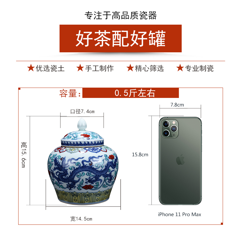 Jingdezhen ceramic tea pot new Chinese hand - made color bucket day word tea tea tea storage tank furnishing articles