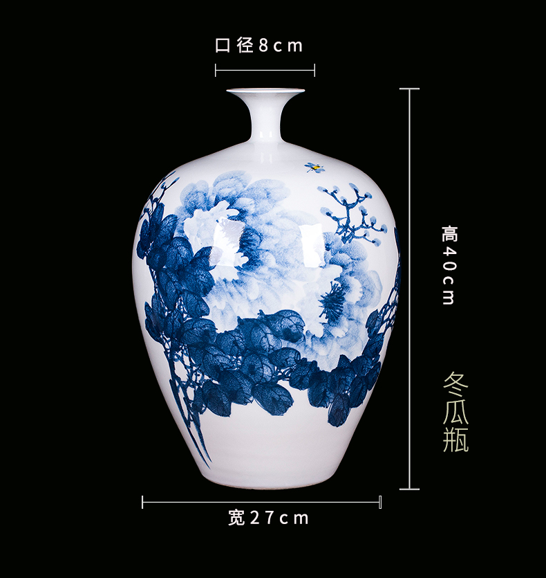 Jingdezhen blue and white peony vases, I and contracted hand - made ceramics decoration furnishing articles modern Chinese style living room