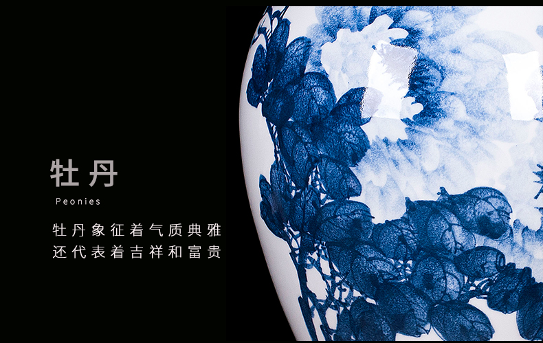 Jingdezhen blue and white peony vases, I and contracted hand - made ceramics decoration furnishing articles modern Chinese style living room