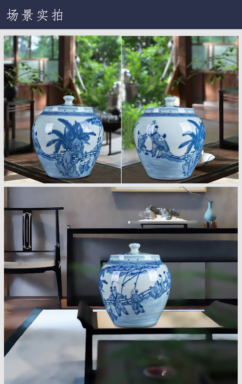 Blue and white porcelain of jingdezhen ceramics hand - made tong qu new Chinese style tea tea tea caddy fixings storage tank furnishing articles